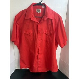 Ely Cattleman Red Size 17 Short Sleeve Snap Closure Shirt Vintage Double Pockets